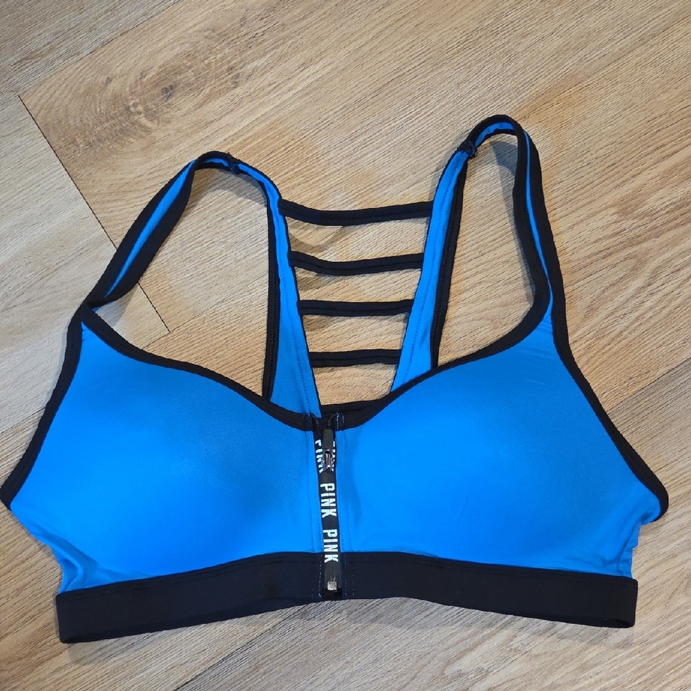 3 For 15 PINK Victoria's Secret Vibrant Blue and Black Sports Bra - Picture 1 of 4